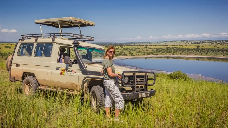 Safari Land Cruiser at a crater lake
